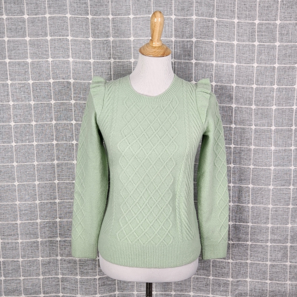 Talbots Cable Knit Ruffle Crewneck Sweater - Picture 2 of 6